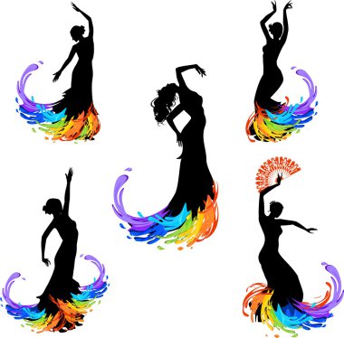 Flamenko dansçısı beş silhouettes