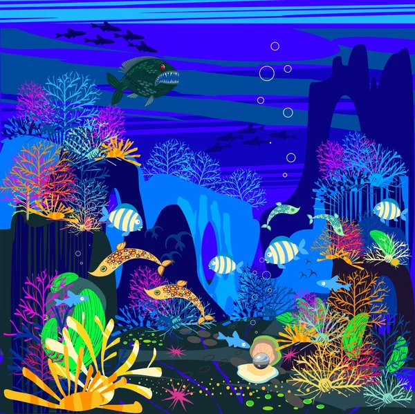 Background with the underwater scenery — Stock Vector