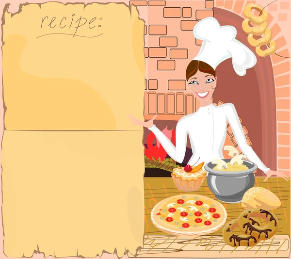 Contexte avec chef et recette — Image vectorielle