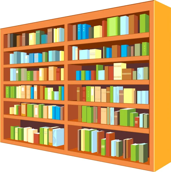 Large bookcase with different books — Stock Vector