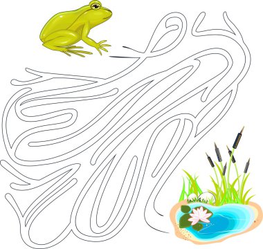 Child's play with a frog and a pond clipart