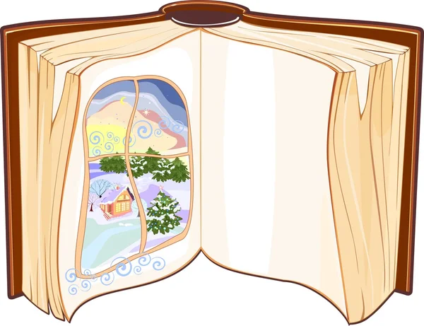 kitap ile karla kaplı bir pencere açın