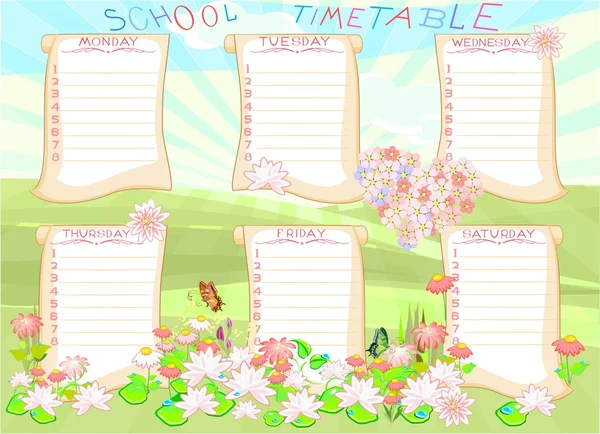 School timetable with flowers — Stock Vector