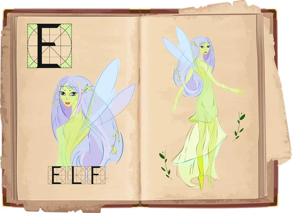 Letra E con elfo — Archivo Imágenes Vectoriales