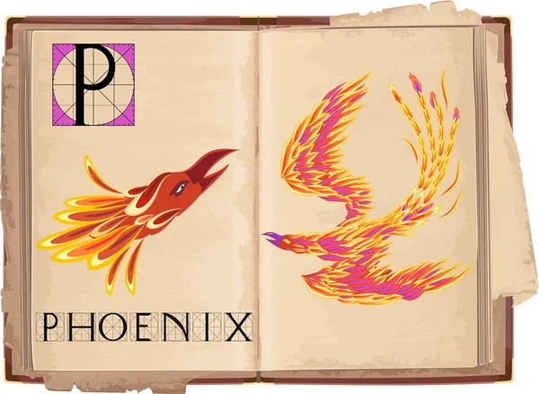 Letra P com Phoenix — Vetor de Stock