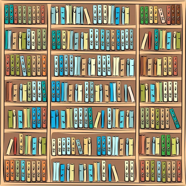 Boekenkast met verschillende boeken — Stockvector