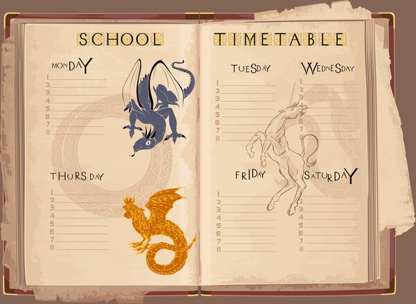School timetable with mythological creatures