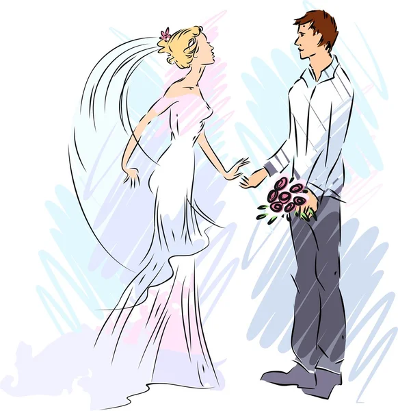 Sketch of bride and groom — Stock Vector