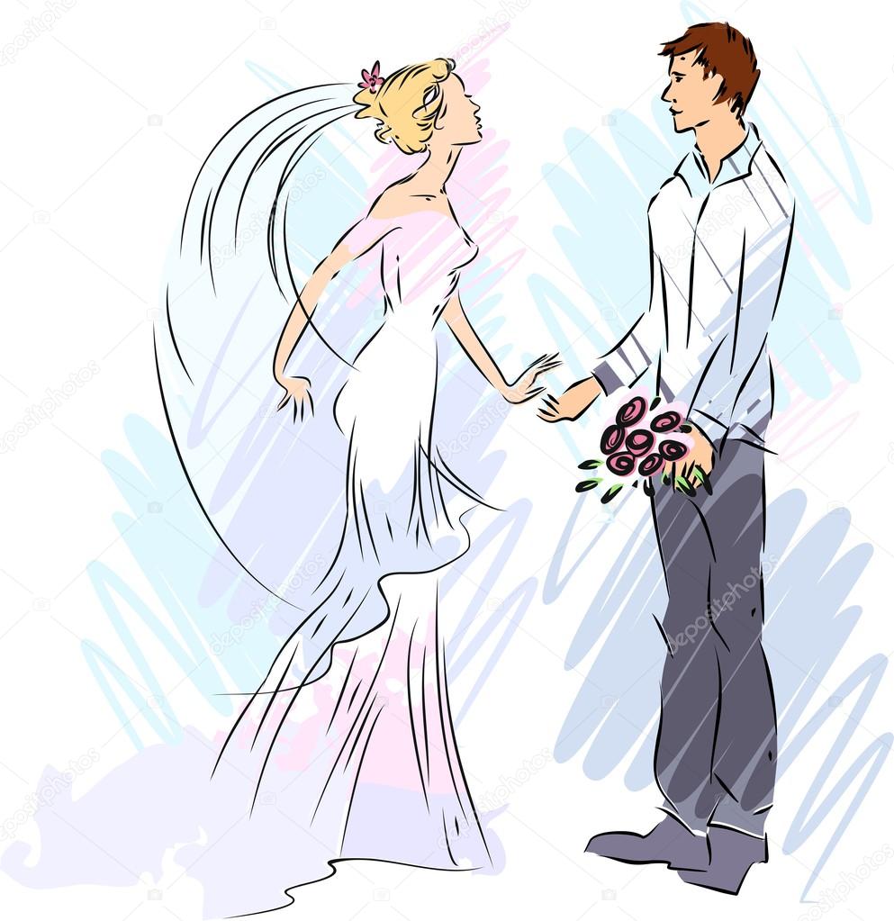 Sketch of bride and groom