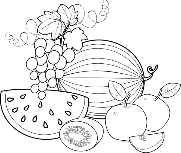 Negro y blanco para colorear fruta — Vector de stock