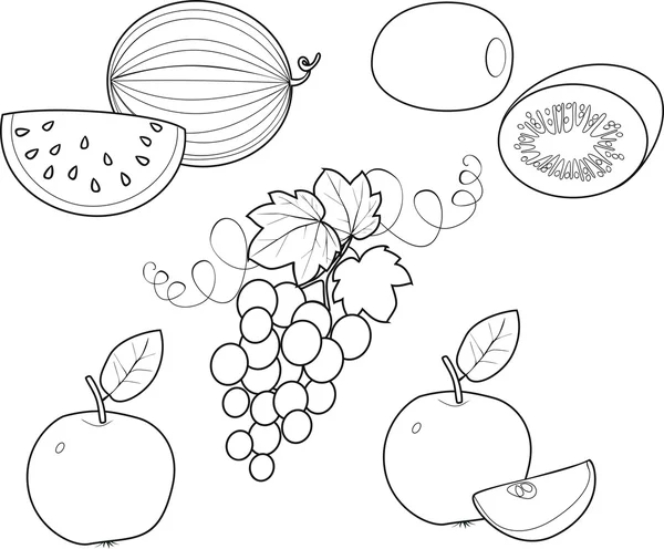 Desenhos de frutas desenhados à mão para colorir pacote de desenhos  animados