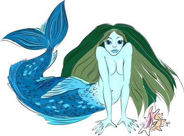 beyaz zemin üzerine deniz kızı