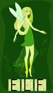 Elf with title on green background clipart