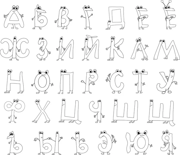 Malvorlagen lustiges russisches Alphabet — Stockvektor