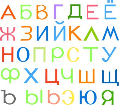 Çok renkli harflerle Rus alfabesi