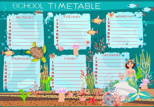 Horario escolar con tortuga marina — Archivo Imágenes Vectoriales