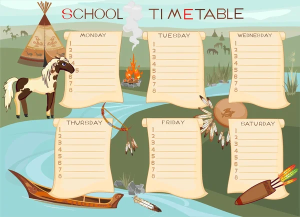 School timetable with Spotted Horse — Stock Vector