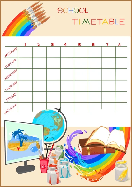 School timetable with school supplies — Stock Vector