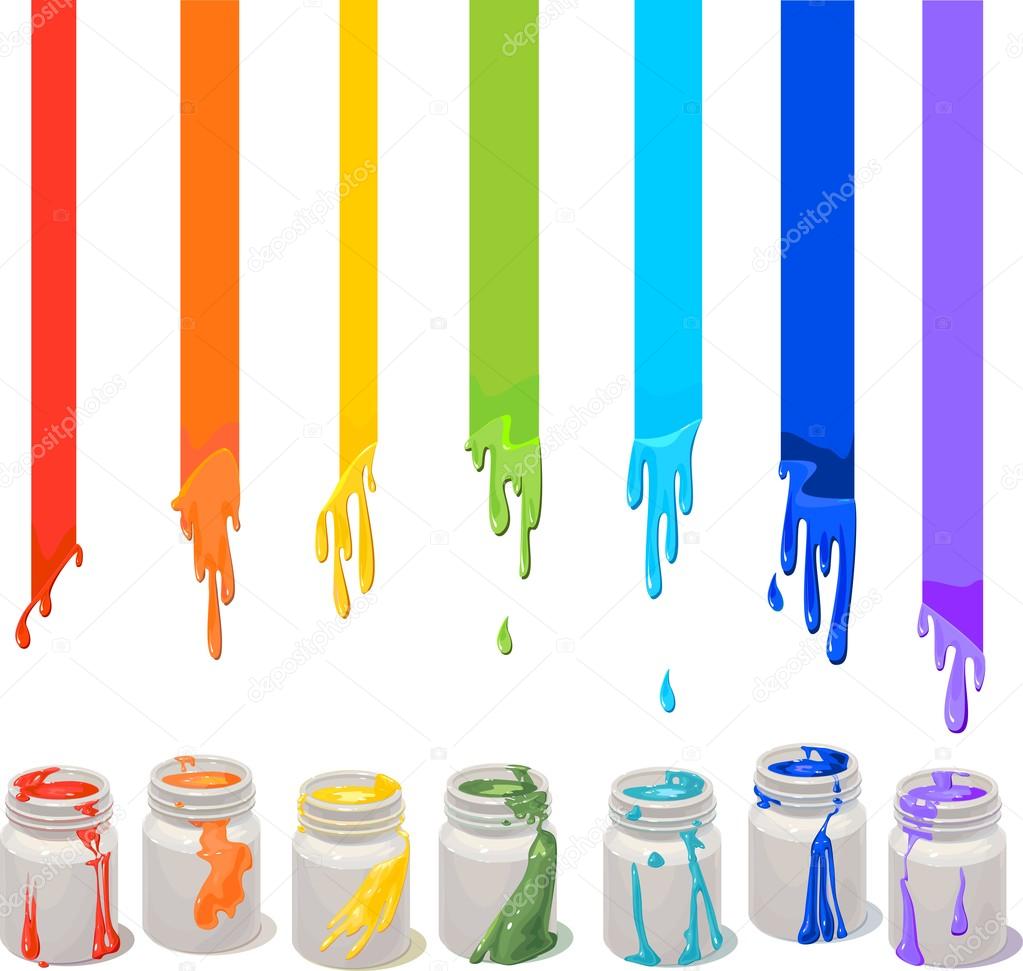 paint cans with rainbow colors