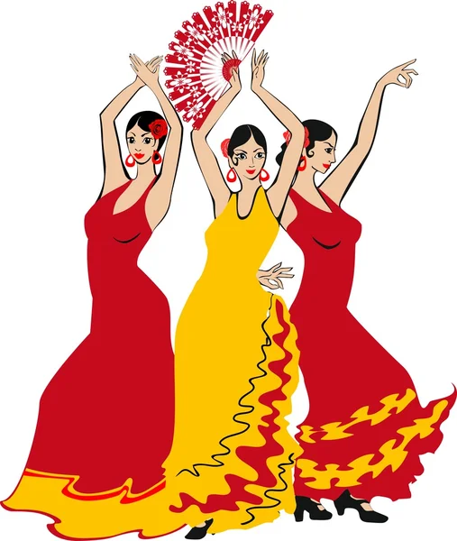 Flamenco dancer over Spanish Flag Background — Stock Vector