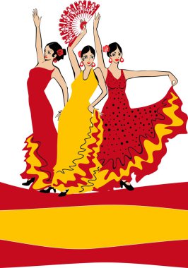 Flamenko dansçısı İspanyolca bayrağı arka üzerinde