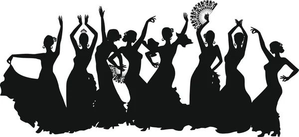 Black silhouettes of female flamenco dancer — Stock Vector