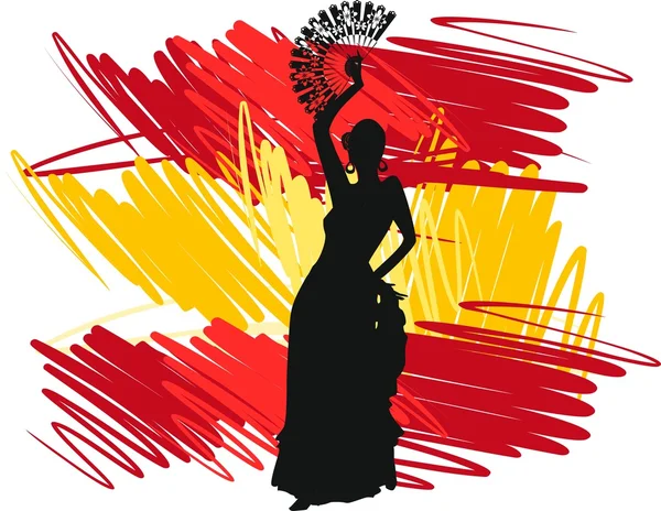 Flamenco dancer over Spanish Flag Background — Stock Vector