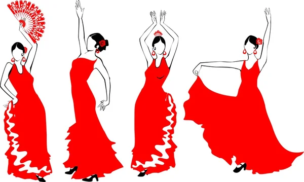 Conjunto de Bailarina Flamenca — Vector de stock