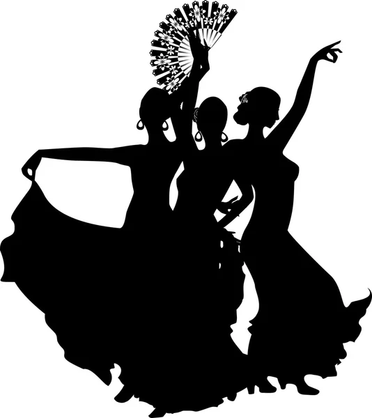 Siluetas negras de bailarina de flamenco femenina — Vector de stock