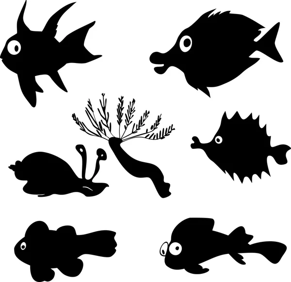 Silhouettes de poissons marins ensemble — Image vectorielle