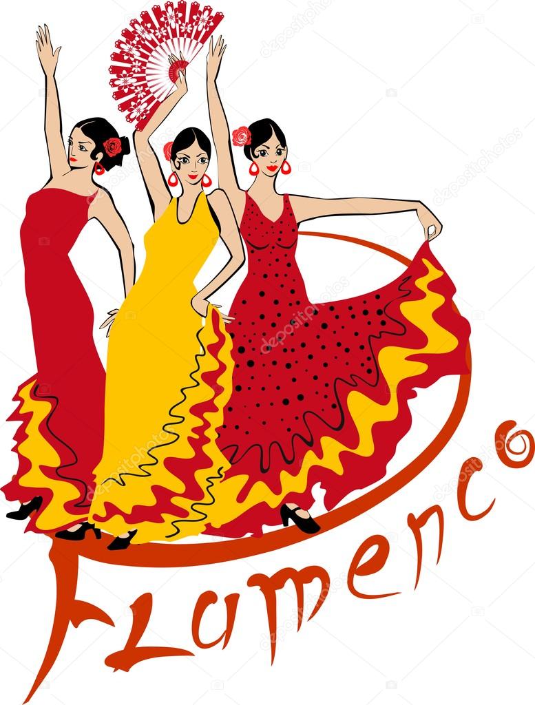 Flamenco dancer over Spanish Flag Background