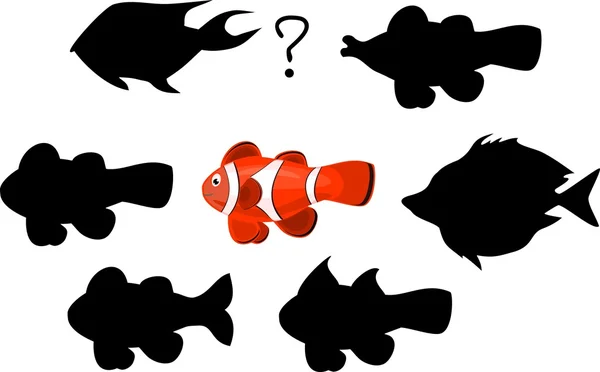Trova la silhouette dei pesci marini — Vettoriale Stock
