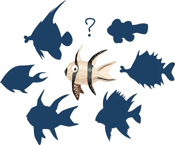 Trova la silhouette dei pesci marini — Vettoriale Stock