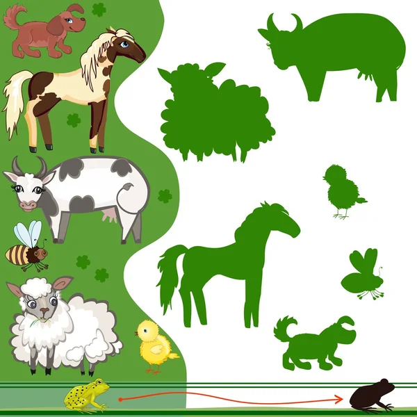 Find the shadow of farm animals — Stock Vector