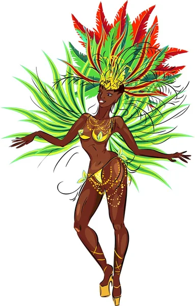 Samba Mulher dançarina em traje de carnaval verde — Vetor de Stock