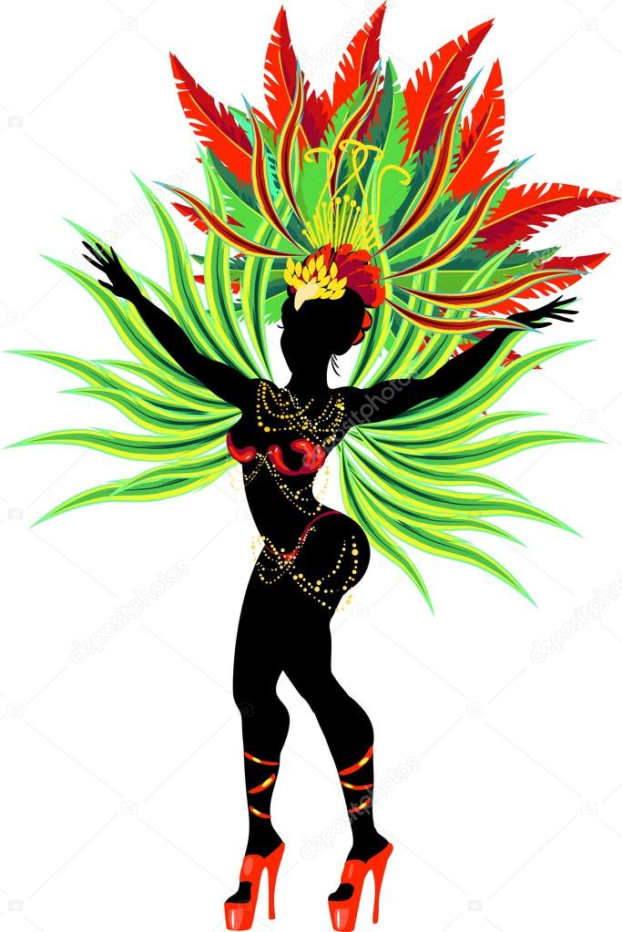 silhouette of samba dancer in green carnival costume