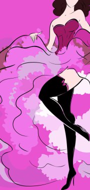 Lila can-can uzun elbise ile burlesque dansçı