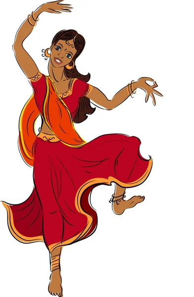 Schöne Tänzerin des klassischen indischen Tanzes — Stockvektor