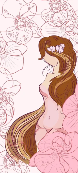 Mooi meisje in lingerie met bloemen — Stockvector