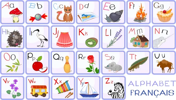 French alphabet with pictures — Stock Vector