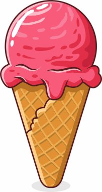 Şeffaf arkaplanda çilekli dondurma vektör çizimi