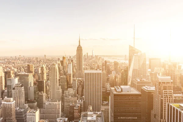 New York City midtown air panorama view with skyscrapers, sepia sunset toning — стокове фото