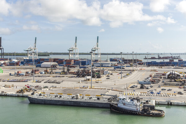 MIAMI, USA - SEPTEMBER 06, 2014 : The Port of Miami with contain