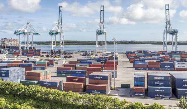 MIAMI, USA - SEPTEMBER 06, 2014 : The Port of Miami with contain