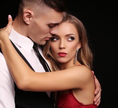 love story. beatiful sexy couple. gorgeous blond woman and hands