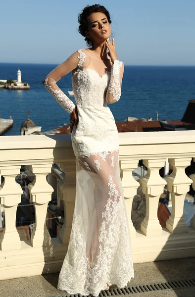 Splendida sposa in abito da sposa di lusso — Foto Stock