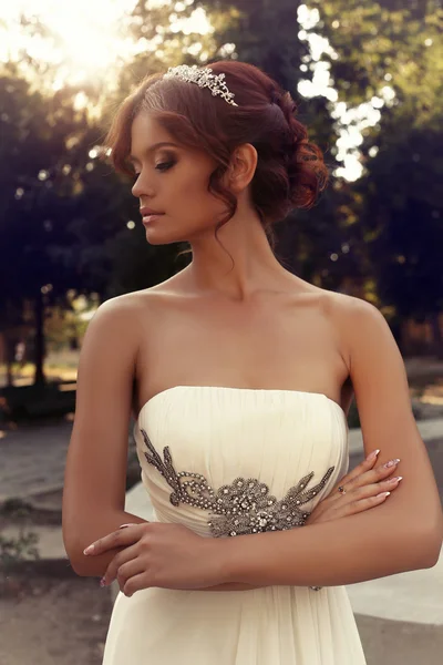 Retrato de noiva bonita em vestido de noiva elegante — Fotografia de Stock