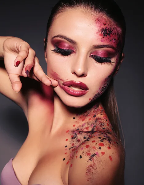 Sexy girl with extravagant make up for Halloween — Stock Photo, Image