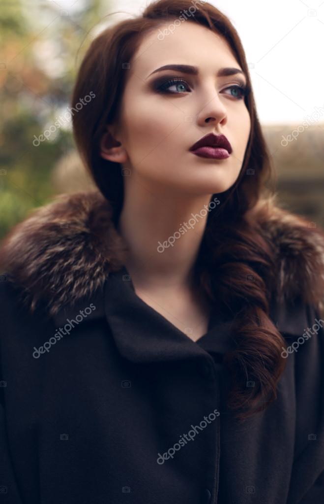 Beautiful Woman Dark Hair Blue Eyes Portrait Of Beautiful