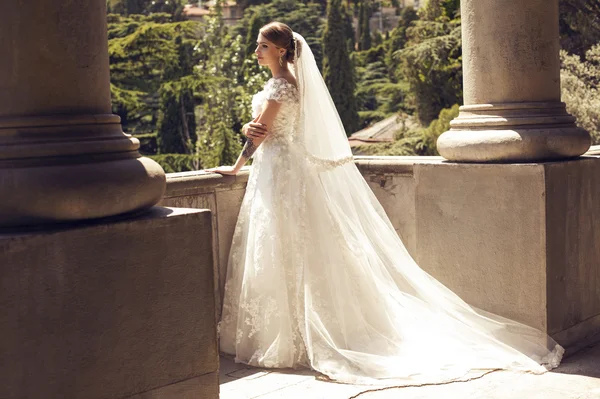 Gorgeous bride in luxurious wedding dress — Stock Photo, Image